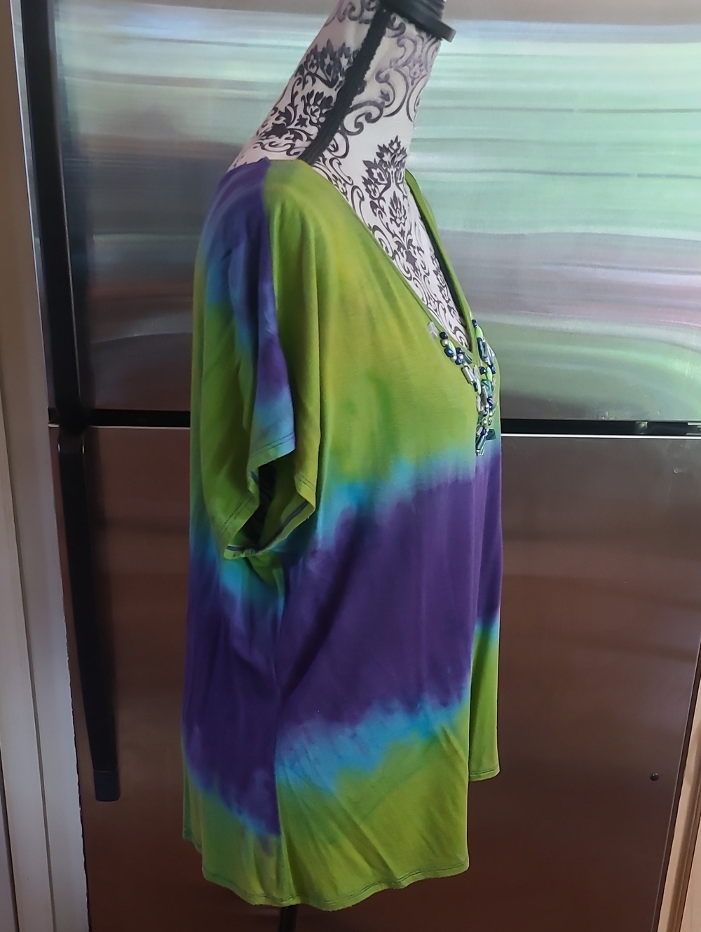 Ruby Rd. Green & Purple V-Neck Embellished Top - Picture 2 of 7
